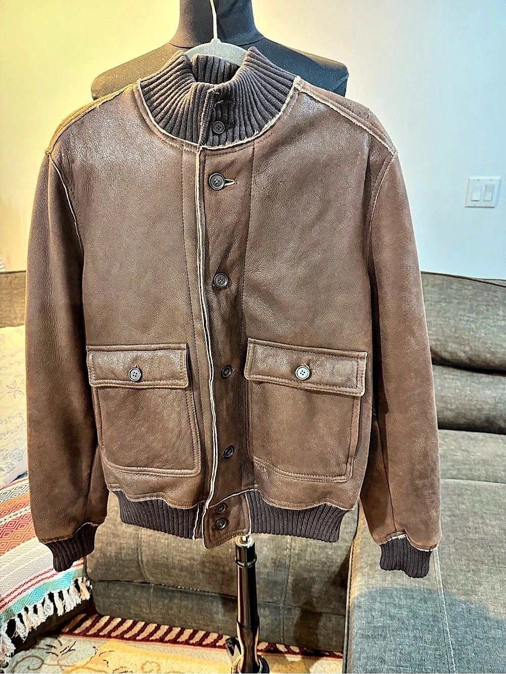 Jcm Jey Cole Man pelle montone mean sheepskin Men's Brown Leather Bomber Jacket